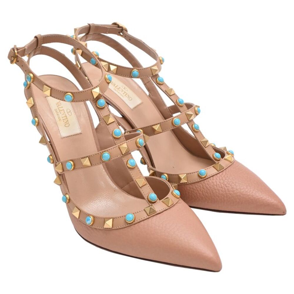 Valentino Garavani Rockstud Ankle Strap Pumps in Beige - Picture 4 of 8